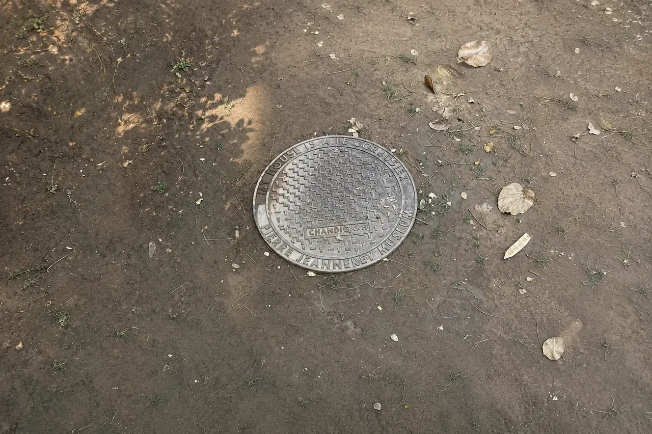 My House is a Le Corbusier manhole cover art referencing the Pierre Jeanneret Museum, Chandigarh architecture and design tour