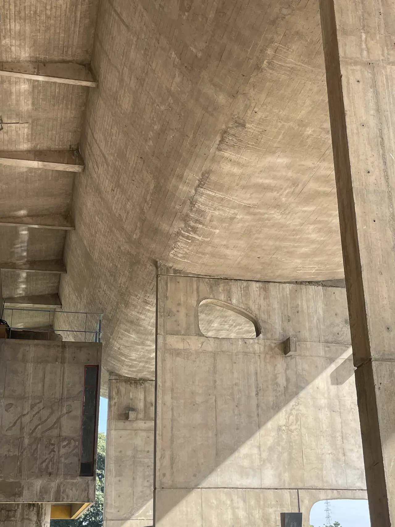 Underside of the Palace of Assembly's hyperbolic cooling tower, Chandigarh Le Corbusier design tour