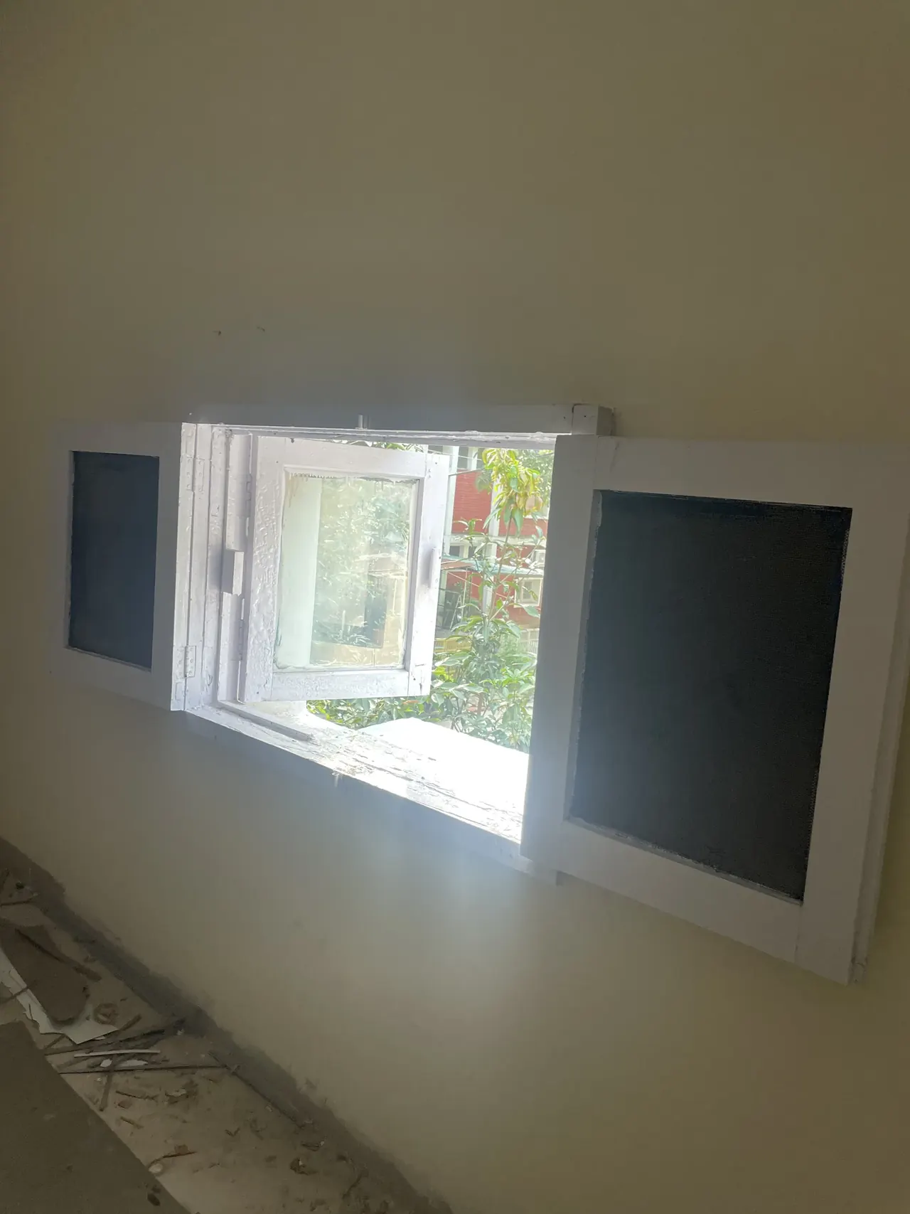 Original window shutter detail in Socialist Housing, Chandigarh Le Corbusier architecture tour